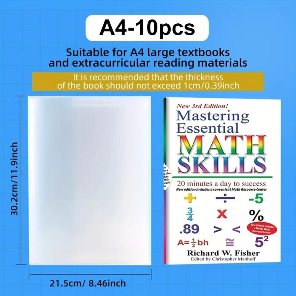 EXCE 10 ชิ้นปกหนังสือพลาสติก, กันน้ําปิดกาวในตัวโปร่งใสปกหนังสือ, A4/16K/A5 หนังสือทนต่อการสึกหรอฝาครอบป้องกัน PVC รูปที่ 3