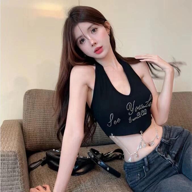 คล้องคอ เซ็กซี่ เปิดไหล่ เสื้อคล้องคอ มีฟองน้ำ ใส่สบาย ครอปสั้น "FYN41" -HQingsun รูปที่ 7
