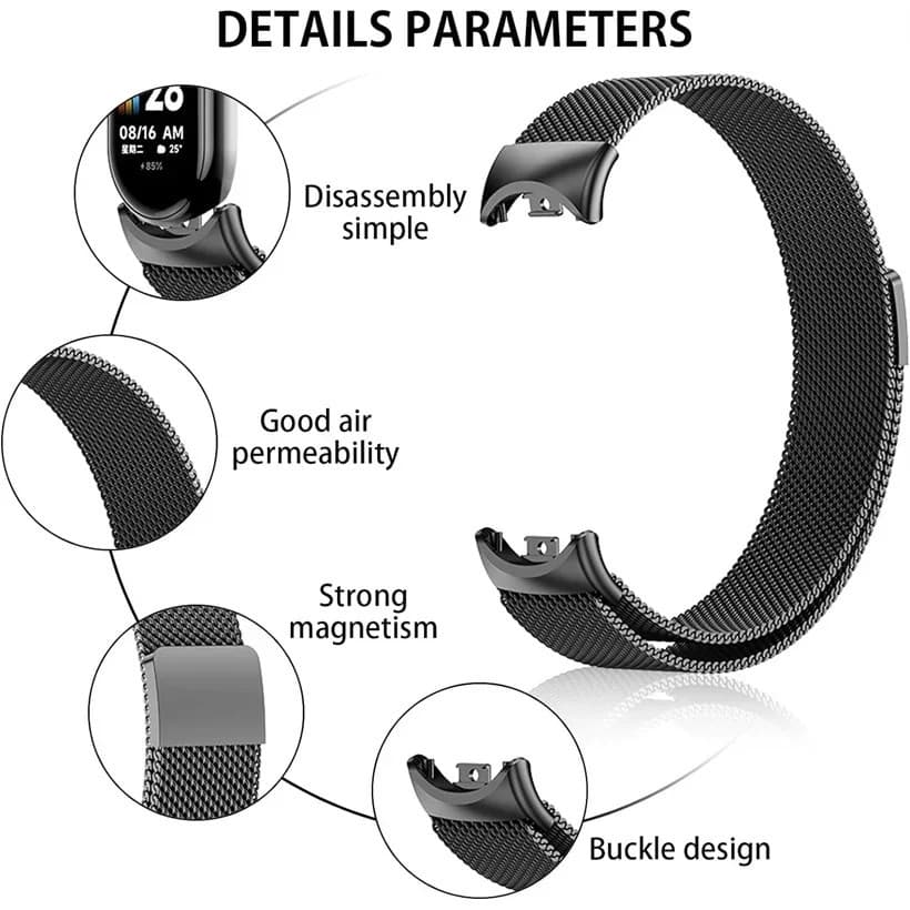 สายรัด Milanese +กรณีแก้วนิรภัยสำหรับXiaomi Mi Band 10 สายรัดนาฬิกานาฬิกากรณีป้องกันสำหรับ Mi Band 10 รูปที่ 2