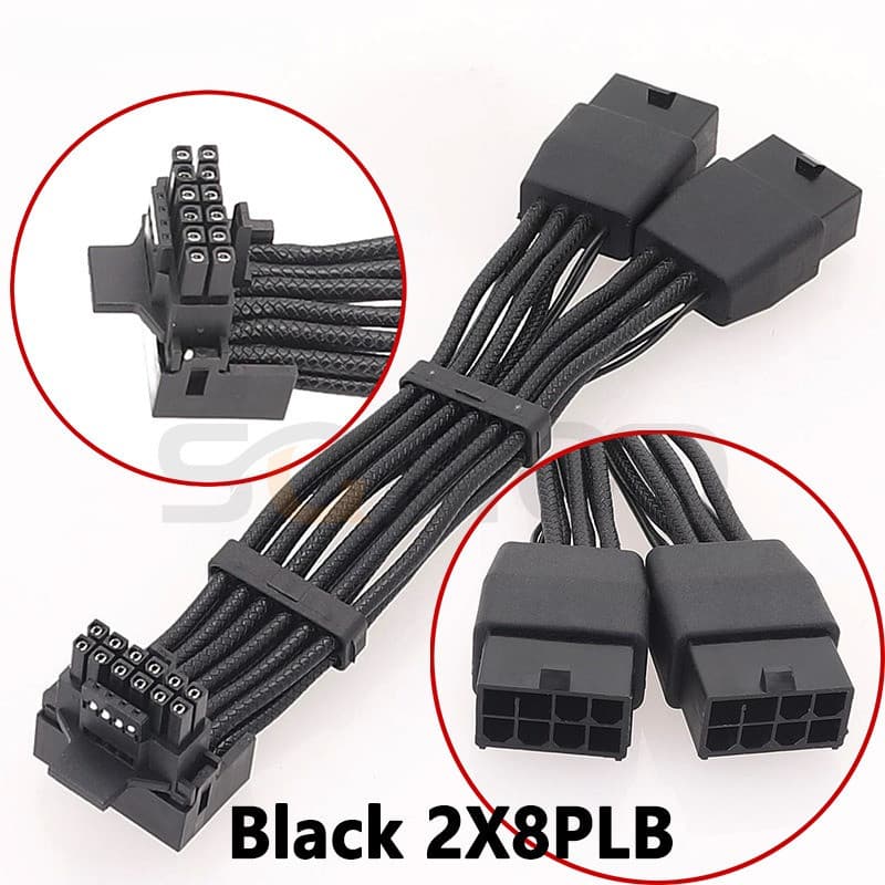 สายไฟการ์ดจอ12pin 16 pin สายไฟการ์ดจอ 16AWG 2x8Pin แปลงเป็น 16Pin 12VHPWR แบบงอ 90° สายถัก RTX 4090 4080 รูปที่ 3