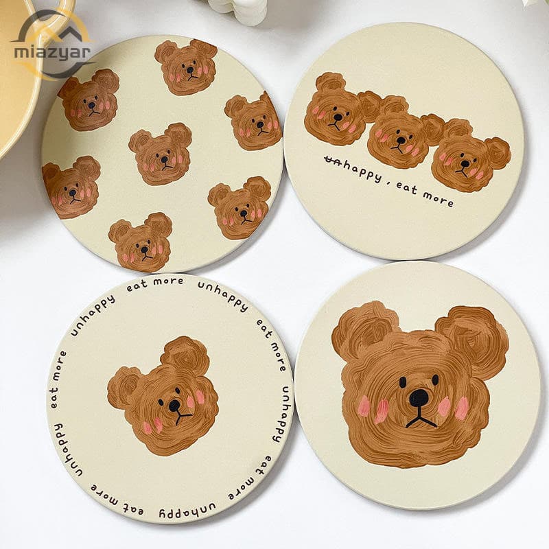 CODที่รองแก้ว ลายหมี Bear สุดน่ารัก ที่รองแก้วซับน้ำ แผ่นหินรองแก้วดูดซับน้ำ 14*14cm รูปที่ 6