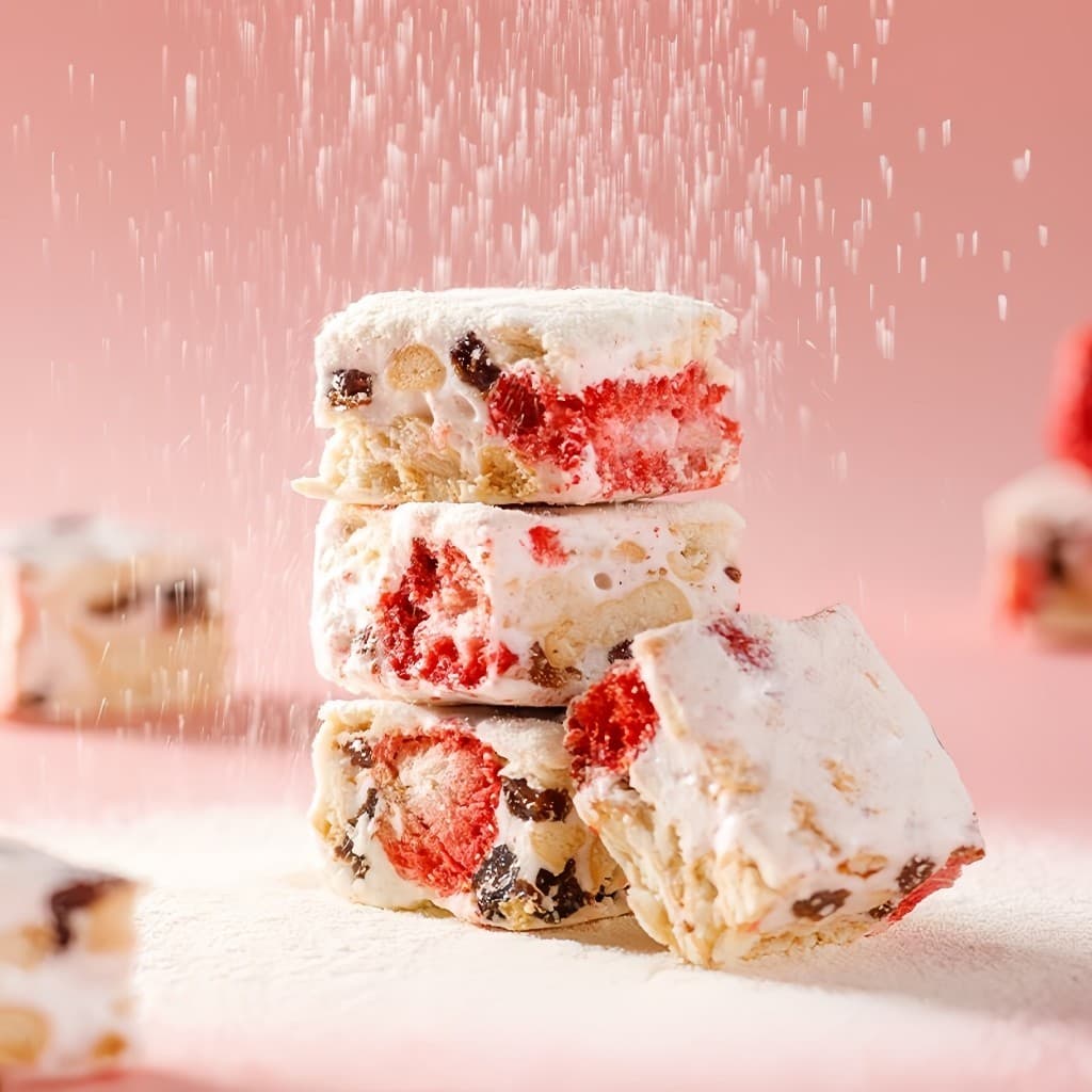 Y.M นูกัตไต้หวัน Nougat ผสมFDสตรอว์เบอร์รี่กับลูกเกด นูกัสรสนมแพะ ขนมคุ้กกี้ไต้หวันนมเคลือบตังเม รูปที่ 4