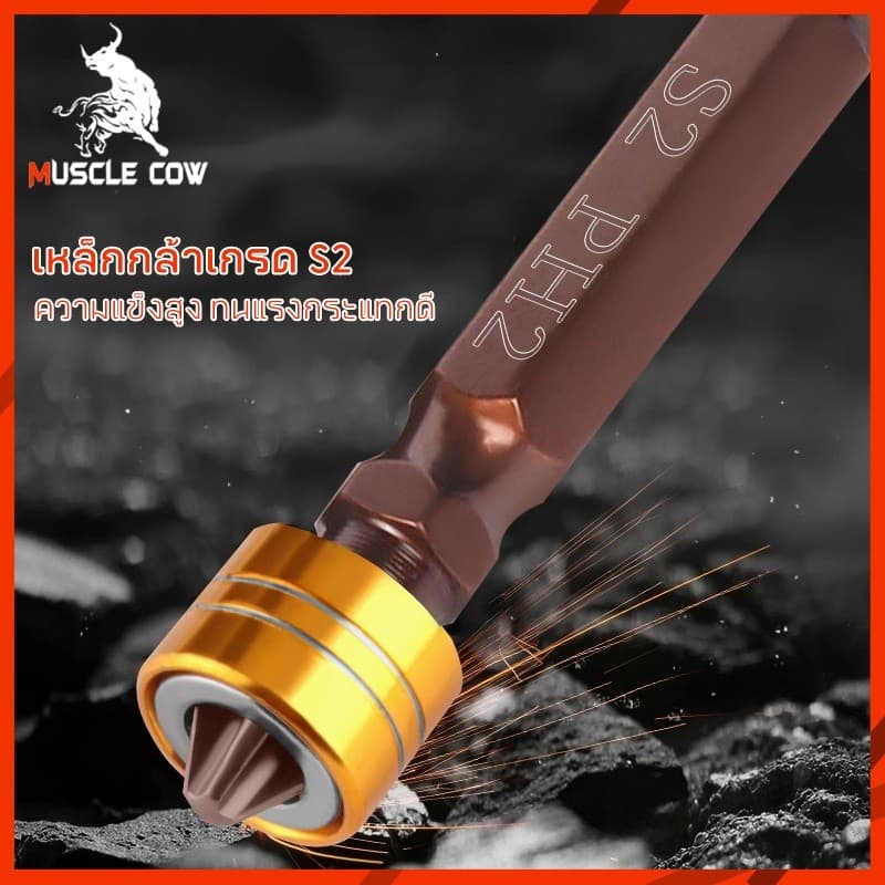 MUSCLE COW ไขควงหัวแฉกแม่เหล็ก ชนิดเหล็ก S2 PH2 ขนาด 65 มม. ปลายสองด้าน ใช้ได้กับดอกไขควงและดอกสว่าน รูปที่ 2