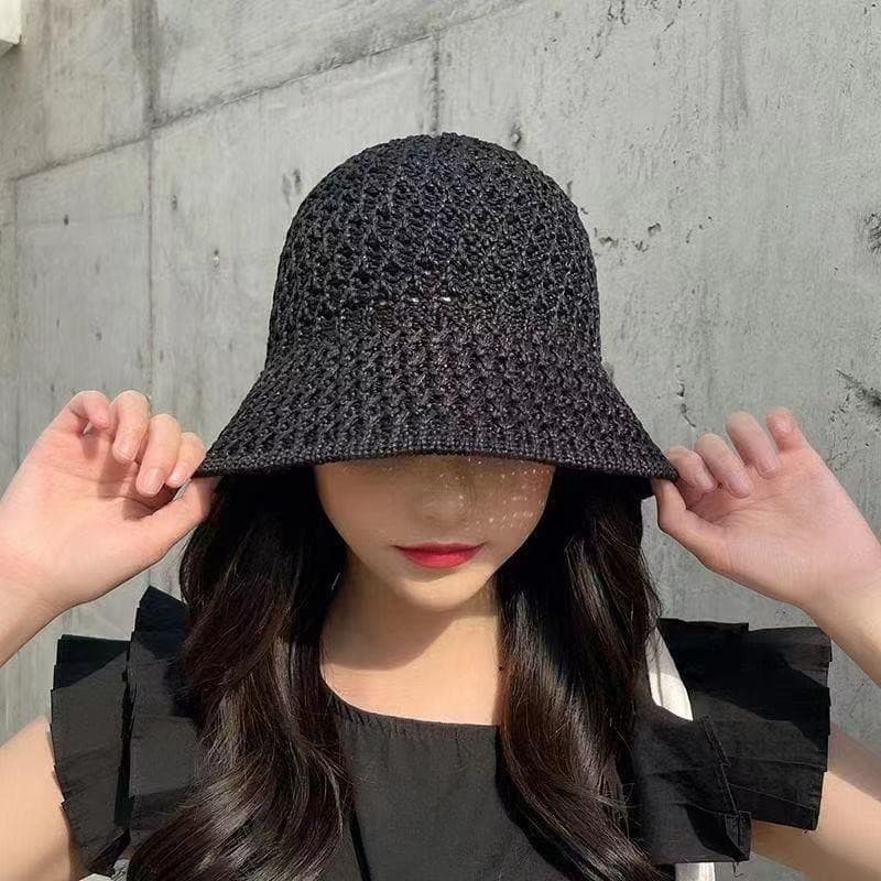 หมวกหมวกแฟชั่น หมวกบักเก็ตถัก กันแดด ตั้งแคมป์ ins ผู้หญิง สีพื้น สไตล์ที่ดี ใหม่ จากไทย รูปที่ 7