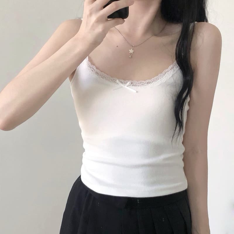 YY59 มาใหม่ เสื้อสายเดี่ยว ดีเทลโบว์ตรงกลาง มีฟองน้ำในตัว มินิมอลสไตล์เวียดนาม เกาหลีมาก แต่งตัวง่าย น่ารักก รูปที่ 2