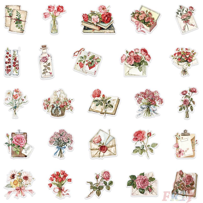 สติ๊กเกอร์สัตว์เลี้ยงดอกไม้และตัวอักษร 50 ชิ้น/เซ็ต DIY แฟชั่นสติ๊กเกอร์กันน้ํา Doodle สติ๊กเกอร์ รูปที่ 4