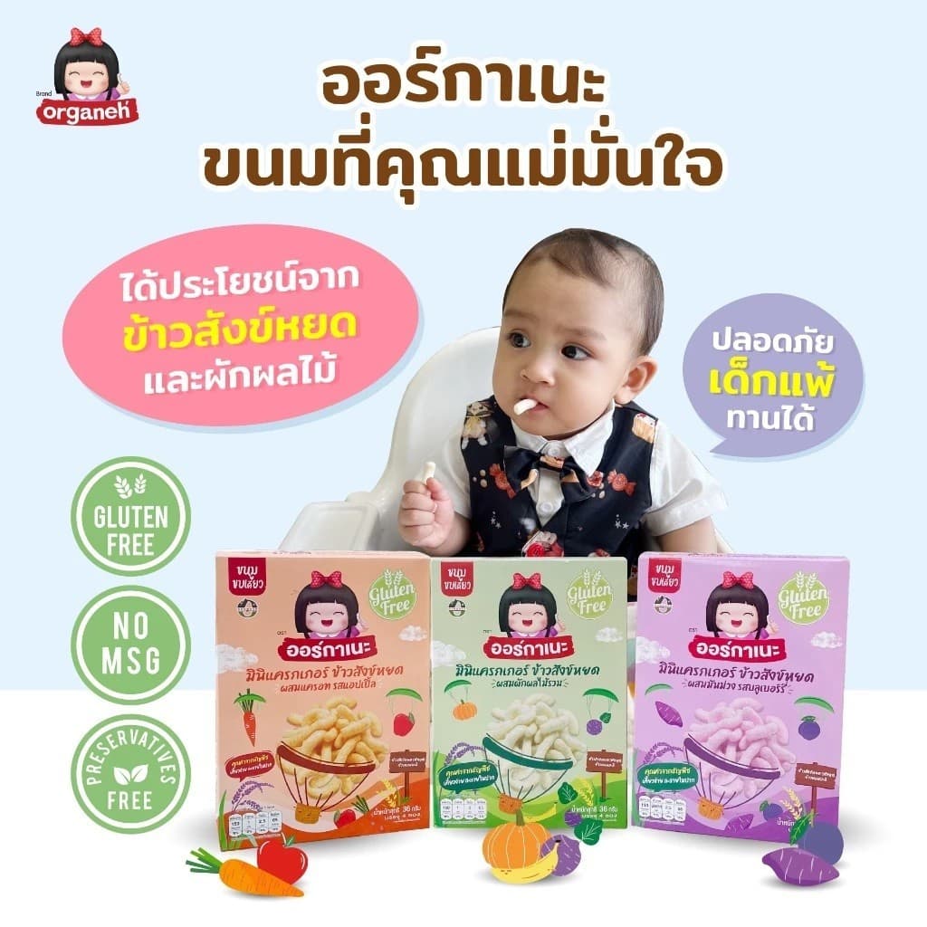 ออร์กาเนะ Organeh มินิแครกเกอร์ ข้าวสังข์หยด เคี้ยวง่าย ละลายในปาก สำหรับเด็ก 6 เดือนขึ้นไป ขนมเด็ก รูปที่ 5