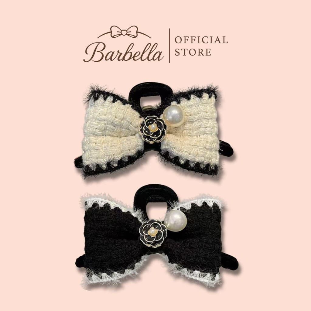 Barbella กิ๊บติดผมโบว์ผ้าทวีต กิ๊บหนีบผมแต่งมุกและดอกไม้หรู รุ่น Camelia Tweed รูปที่ 4
