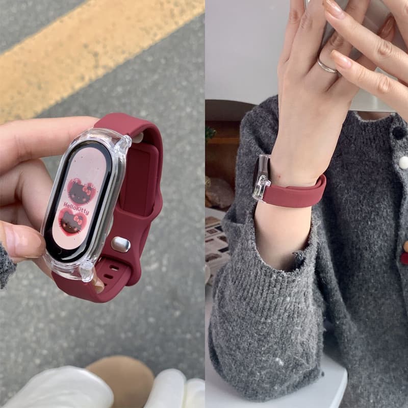 สายรัดซิลิโคนนิ่มสำหรับสปอร์ต Xiaomi Mi Band 9, เคสป้องกัน PC ใส สายรัดซิลิโคนแบบเปลี่ยนได้ เหมาะสำหรับ Xiaomi Mi Band รูปที่ 4