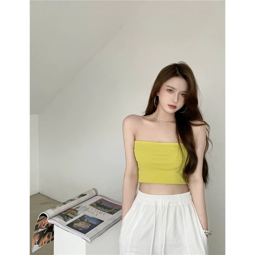 SuSu เกาะอก เสื้อเส้นเดี่ยวเกาะอกเซ็กซี่สไตล์เกาหลี โทนเดียว เนื้อผ้านุ่ม 5สีเลือกได้ MX-5 รูปที่ 7