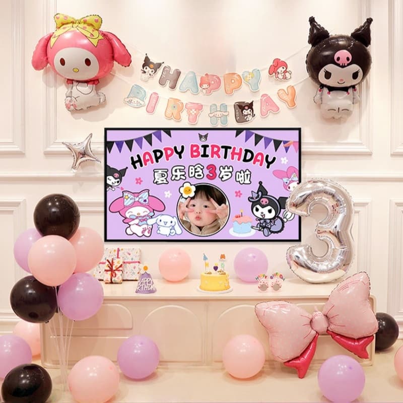 วันเกิดลูกโป่ง เซตลูกโป่งวันเกิด ฉากวันเกิดผนังพื้นหลัง Sanrio Kuromiลูกโป่งอลูมิเนียมฟอยล์ รูปที่ 2
