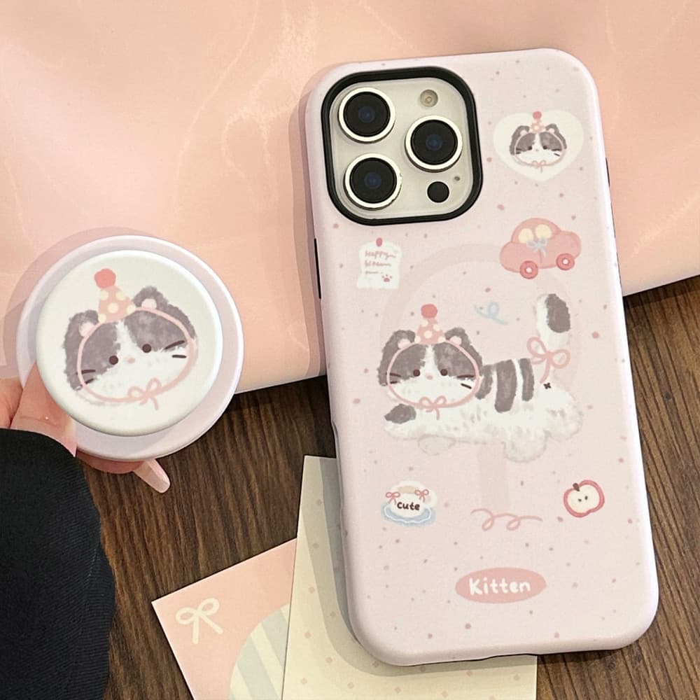 การ์ตูนน่ารัก Graffiti Party Kitty ขาตั้งแม่เหล็กผู้ถือ iPhone สําหรับ iPhone 16 Pro Max 16 Plus 16 Pro 16 15 14 13 12 11 กันกระแทก TPU Matte ฝาหลัง รูปที่ 7