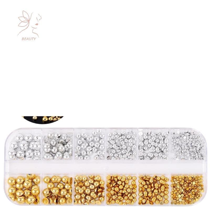 12Grids ผสมมุกครึ่งวงกลมทองและเงินเล็บ Charms ตกแต่งเล็บอุปกรณ์ร้านทําเล็บ {TH} รูปที่ 8