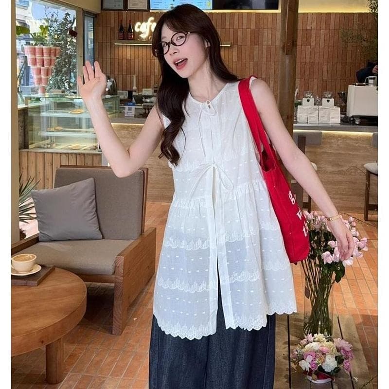 Mimi&didi#ชุดเสื้อกั๊กปกปิด เนคไทฝรั่งเศส เดรสทรงหลวม คอกลม แขนกุด เหมาะสำหรับฤดูใบไม้ผลิ หวานและเผ็ดสำหรับผู้หญิง#99109 รูปที่ 7