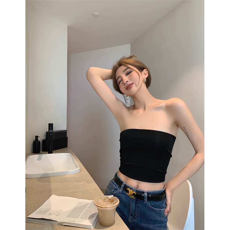SuSu เกาะอก เสื้อเส้นเดี่ยวเกาะอกเซ็กซี่สไตล์เกาหลี โทนเดียว เนื้อผ้านุ่ม 5สีเลือกได้ MX-5 รูปที่ 5