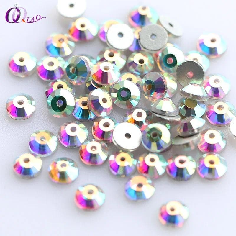 QIAO อัญมณีคริสตัลคุณภาพสูง ฐานทองคำเยื่อบุด้วยลูกปัด Rhinestones รูปที่ 1