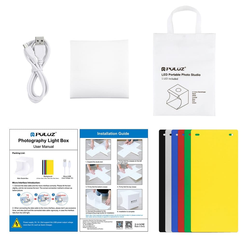 Puluz LED 1 กล่องไฟถ่ายภาพ กล่องไฟถ่ายรูป มีพื้นหลังให้มา6สี Light Box 24 cm กล่องไฟLED ReturnLED รูปที่ 6
