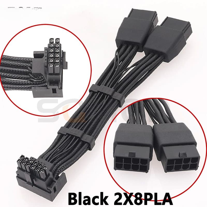 สายไฟการ์ดจอ12pin 16 pin สายไฟการ์ดจอ 16AWG 2x8Pin แปลงเป็น 16Pin 12VHPWR แบบงอ 90° สายถัก RTX 4090 4080 รูปที่ 2