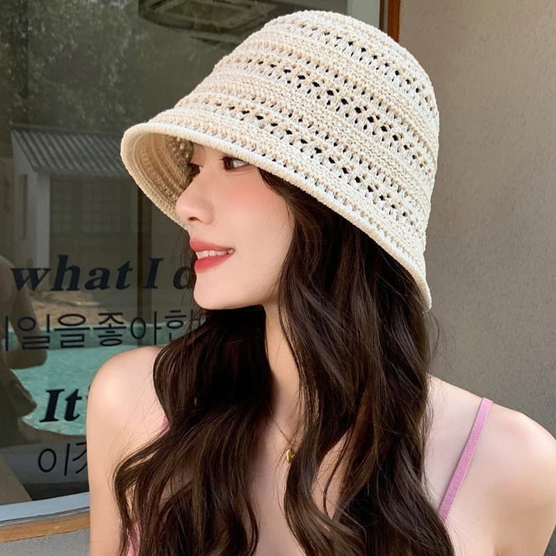หมวกหมวกแฟชั่น หมวกบักเก็ตถัก กันแดด ตั้งแคมป์ ins ผู้หญิง สีพื้น สไตล์ที่ดี ใหม่ จากไทย รูปที่ 5