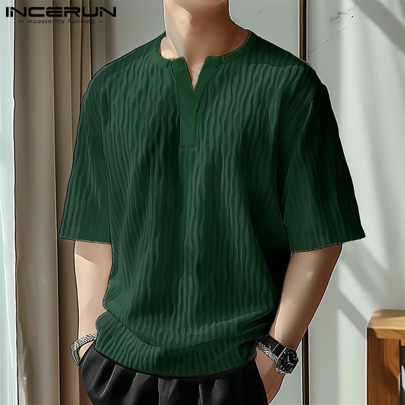 ไม่แน่นอน เสื้อยืดแขนสั้นคอกลมลําลองสไตล์เกาหลีสําหรับผู้ชาย รูปที่ 4