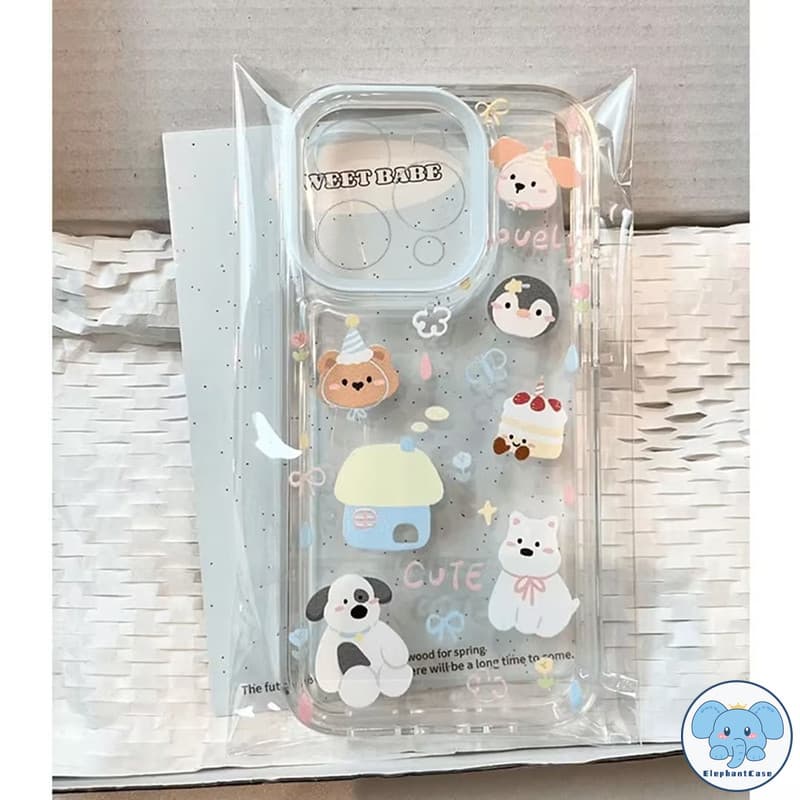 น่ารักลูกแมวลูกสุนัขเข้ากันได้เคสไอโฟน 11 16 15 Pro Max 14 12 13 Pro Max XS XR X Max 7 15 14 8 Plus SE การ์ตูนช้างหมีเคส รูปที่ 6
