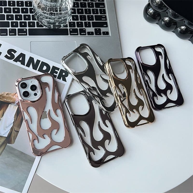 Frosted 3D รูปแบบเปลวไฟ Hollow Slim เคสโทรศัพท์สําหรับ iPhone 11 12 13 14 15 16 17 Pro Max 16e 14 15 16 Plus Hollow การกระจายความร้อนกันกระแทกฝาครอบป้องกัน รูปที่ 3