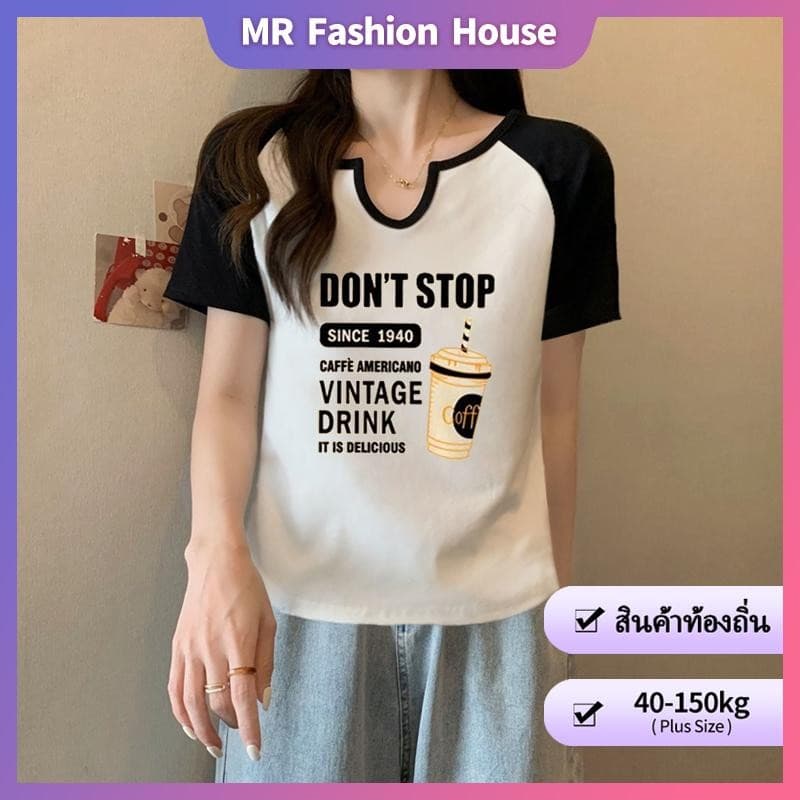 เสื้อยืดโอเวอร์ไซส์ Plus Size แขนสั้น Raglan พลัสไซส์ แฟชั่น พิมพ์ลายอเนกประสงค์ ทรงหลวม โอเวอร์ไซส์ ท็อปส์ซ รูปที่ 1