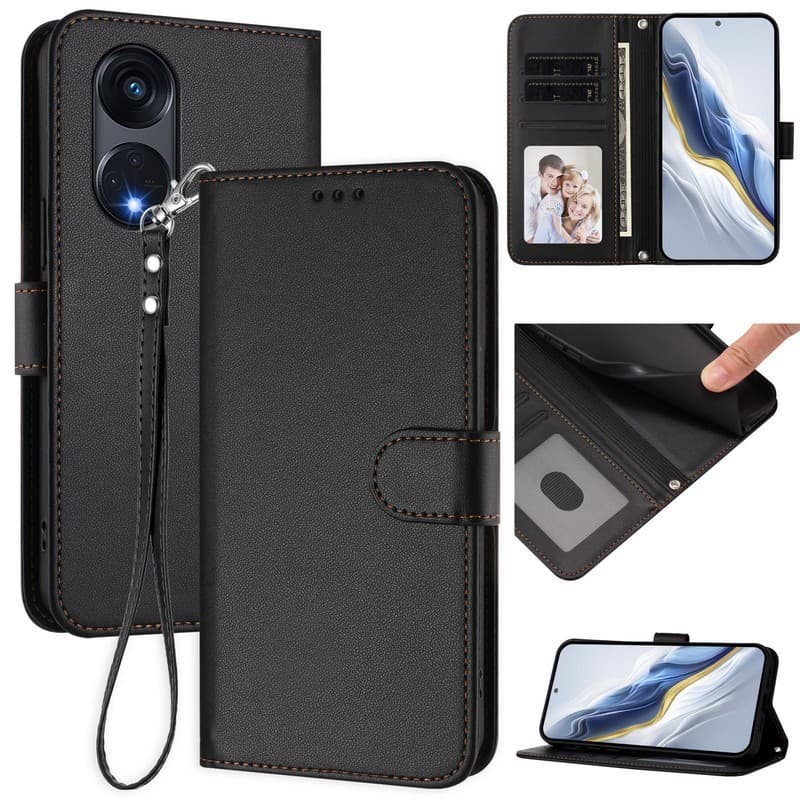 หรูหราหนังสําหรับ OPPO Reno8 T Reno 8T 5G กรณี CPH2505 สําหรับ OPPO Reno8 T 4G กรณี CPH2481 OPPO Reno8 Pro Z Lite 5G 4G กรณีแม่เหล็กกระเป๋าสตางค์ข้อมือเชือกเส้นเล็กเคสโทรศัพท์ รูปที่ 4