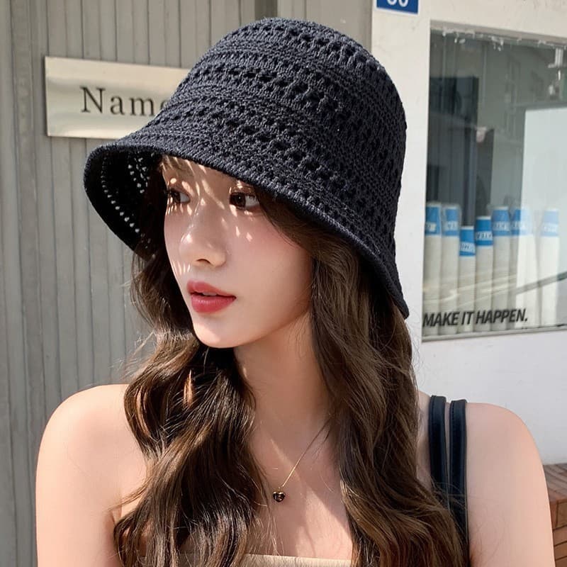 หมวกหมวกแฟชั่น หมวกบักเก็ตถัก กันแดด ตั้งแคมป์ ins ผู้หญิง สีพื้น สไตล์ที่ดี ใหม่ จากไทย รูปที่ 4