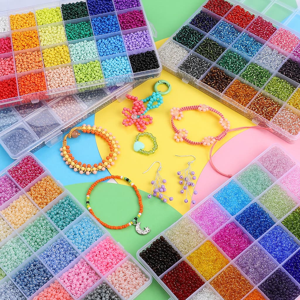 สีทึบ/โปร่งใส/ไข่มุก/ครีมข้าวลูกปัดชุดกล่อง24สีลูกปัดวัสดุกล่อง3มิลลิเมตรข้าวลูกปัดชุดกล่อง ทําเอง ทําด้วยมือ รูปที่ 4
