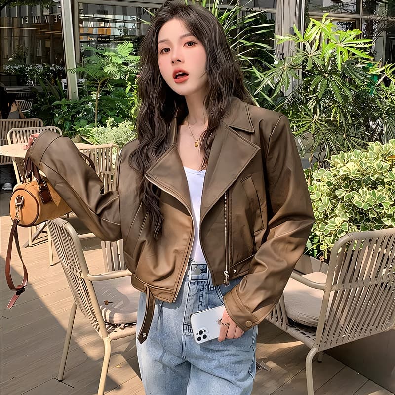 SuySuy พร้อมส่ง แจ็คเก็ต คอปก แขนยาว ผ้าหนัง เนื้อผ้าดี รุ่นซิปรูด สไตล์เท่ๆ เก๋ๆ ใส่ได้หลายแนวสไตล์