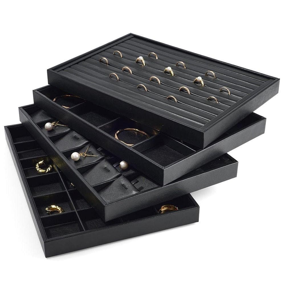 SOLARLINX ถาดแสดงเครื่องประดับ,สีดําStackable PUหนังเครื่องประดับพาเลท,พรีเมี่ยมด้านล่างแบนกันน้ําที่ถอดออกได้ Dividersสร้อยข้อมือจัดเก็บ Dresser รูปที่ 5