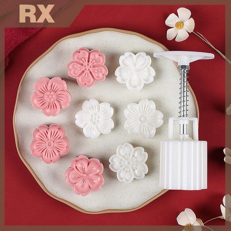 4 ชิ้น/เซ็ต Mooncake แม่พิมพ์ Cherry Blossom ดอกไม้รูปแบบแสตมป์มือกดแม่พิมพ์ Plungers Pastry เครื่องมือ รูปที่ 9