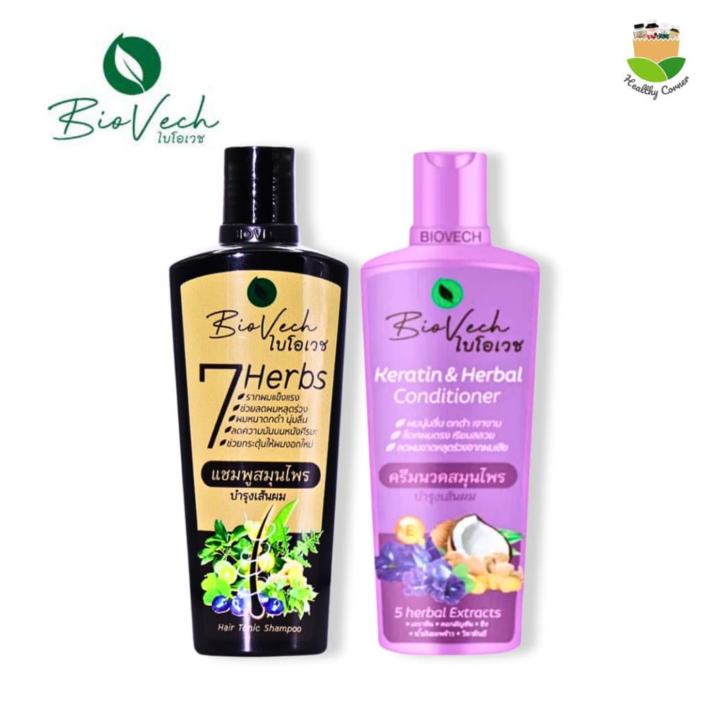 ไบโอเวช แชมพู /ครีมนวด เร่งผมยาว ป้องกันผมร่วง ผมเสีย สมุนไพรแท้100% 225ml. รูปที่ 1
