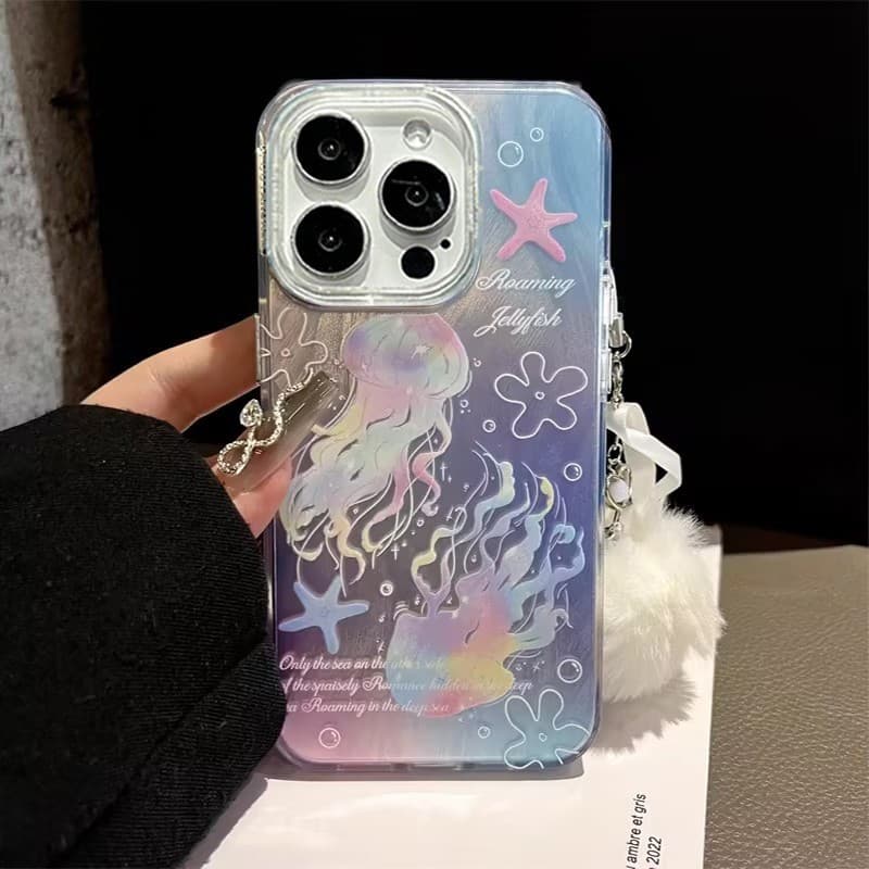 ปลาโลมาในฝันแมงกะพรุนเปลือกหอยดาวน่ารัก เคสไอโฟน 16 11 13pro สำหรับ IPhone 15 14 12 ProMax7 8 Plus X XR XSMaxสีขนมกวาด รูปที่ 6