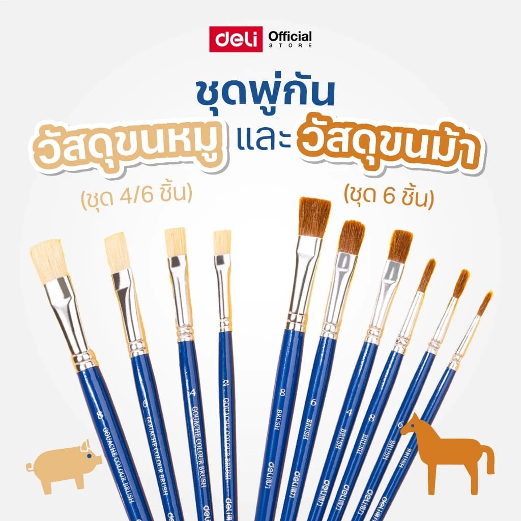 Deli ชุดพู่กันนักเรียน 6 แท่ง พู่กันสีน้ำ อุปกรณ์วาดภาพ สำหรับเด็ก Coloring Brush รูปที่ 7