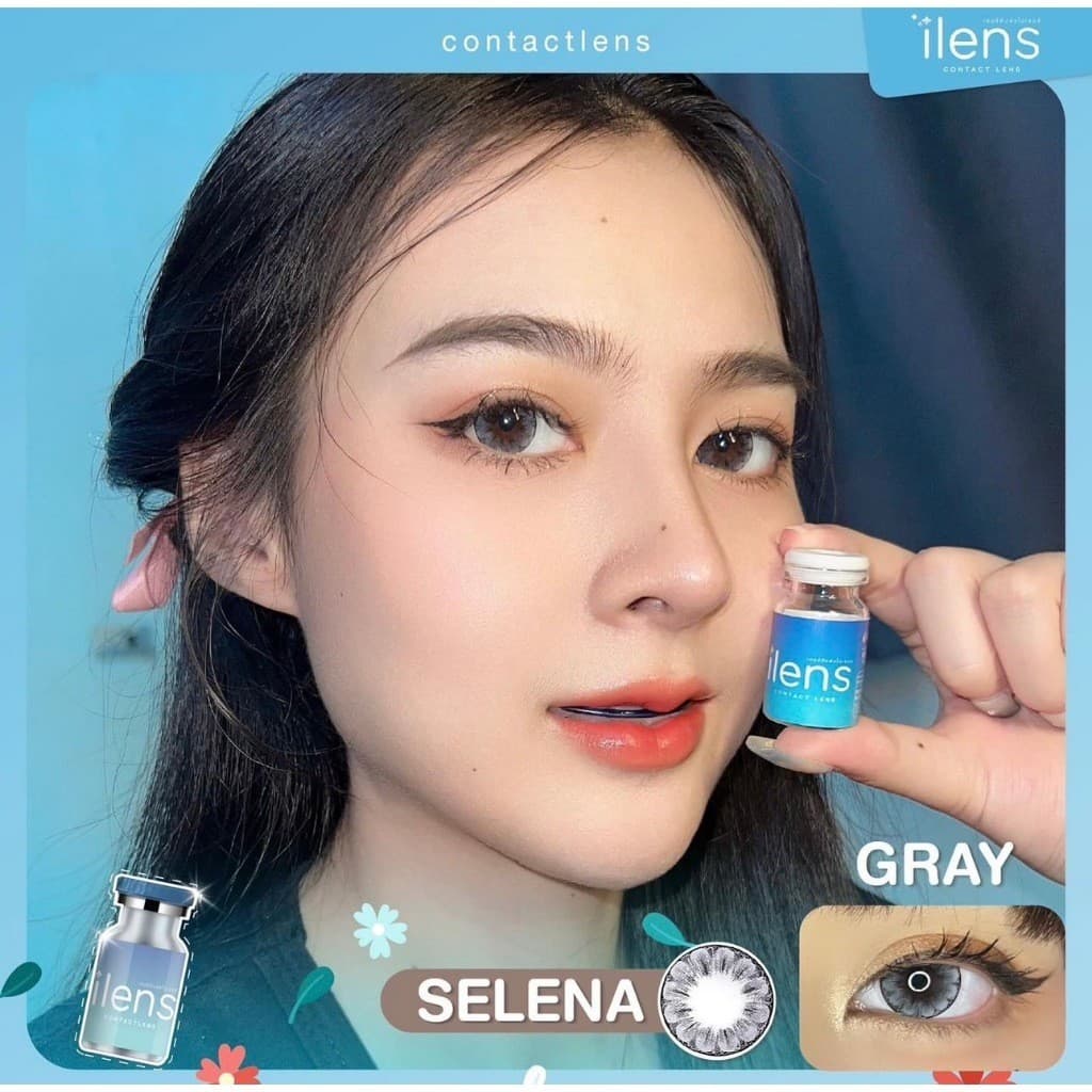คอนแทคเลนส์ Selena Brown / Gray ⭐ค่าอมน้ำ60% ลายดอกไม้สุดฮิต กรองแสงกันยูวี รูปที่ 5