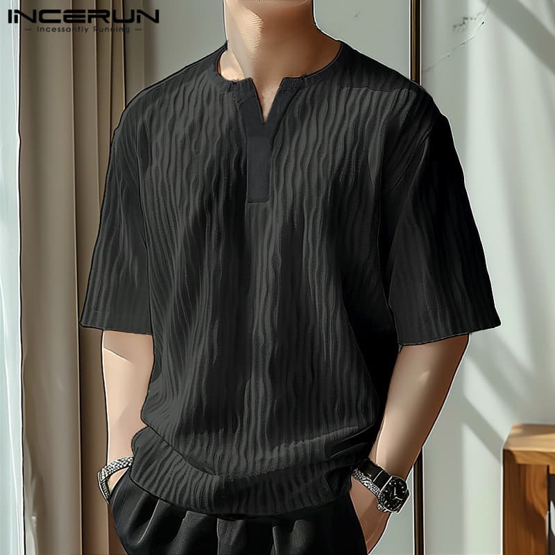 ไม่แน่นอน เสื้อยืดแขนสั้นคอกลมลําลองสไตล์เกาหลีสําหรับผู้ชาย รูปที่ 6