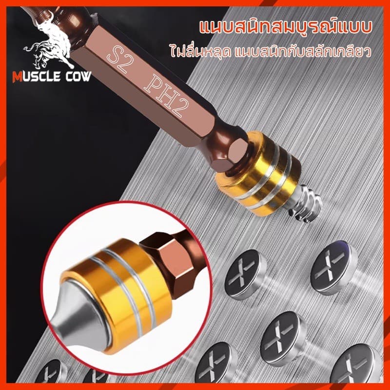 MUSCLE COW ไขควงหัวแฉกแม่เหล็ก ชนิดเหล็ก S2 PH2 ขนาด 65 มม. ปลายสองด้าน ใช้ได้กับดอกไขควงและดอกสว่าน รูปที่ 4