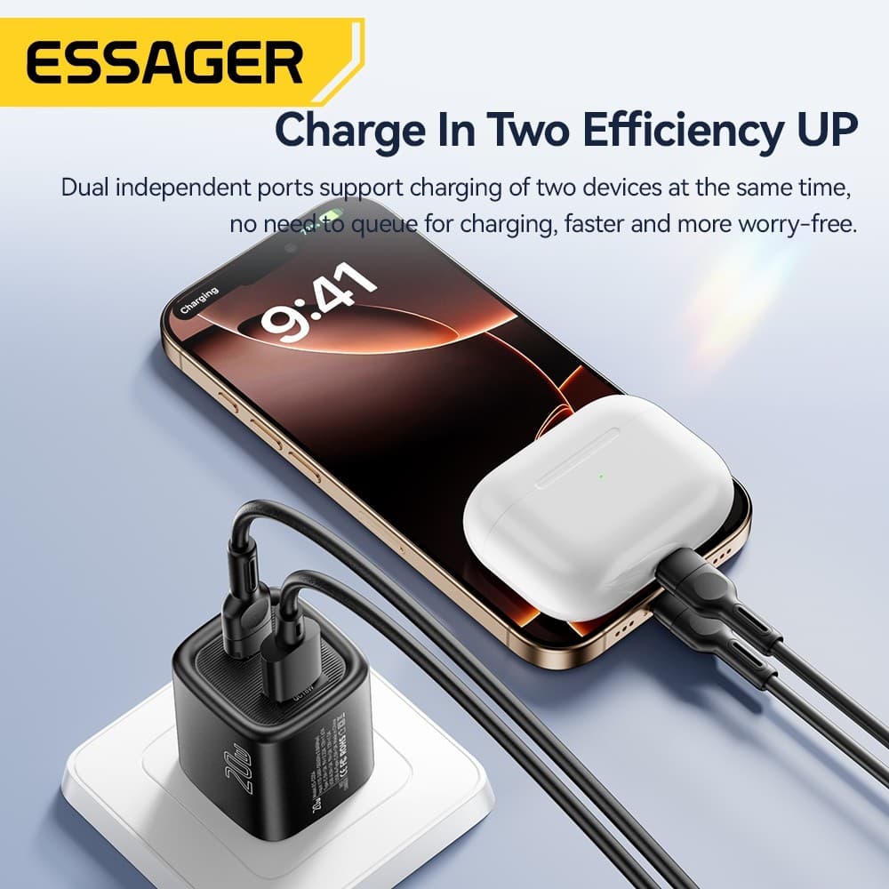Essager PD 20W USB C + Type C Charger Fast Charging Quick Chargers Wall Plug Adapter รูปที่ 4