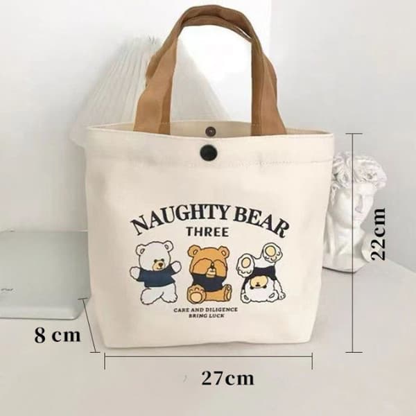 888 กระเป๋าผ้า ลายหมีน่ารัก‍‍ กระเป๋าถือมือขนาดเล็ก ใส่ของอเนกประสงค์ ดีไซน์มินิมอล พกพาสะดวก รูปที่ 9