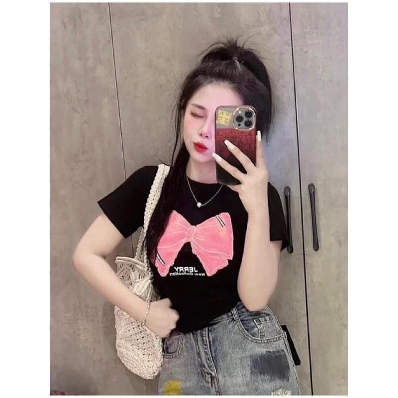 เสื้อยืดแขนสั้นผู้หญิง สไตล์เรโทร พิมพ์ลายฤดูร้อน ใส่สบาย อินเทรนด์ เหมาะสำหรับสตรีท ท็อป รูปที่ 2