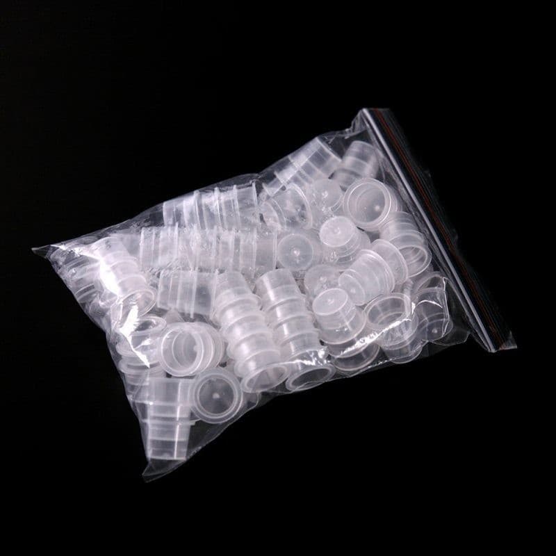 ถ้วยสีสัก ถ้วยหมึกสักถาวร ฝาหมึกสัก / ถ้วยใส่หมึก สำหรับสัก แบบพลาสติกใส ใช้แล้วทิ้ง สําหรับใส่หมึกสัก S M L 100 ชิ้น รูปที่ 2