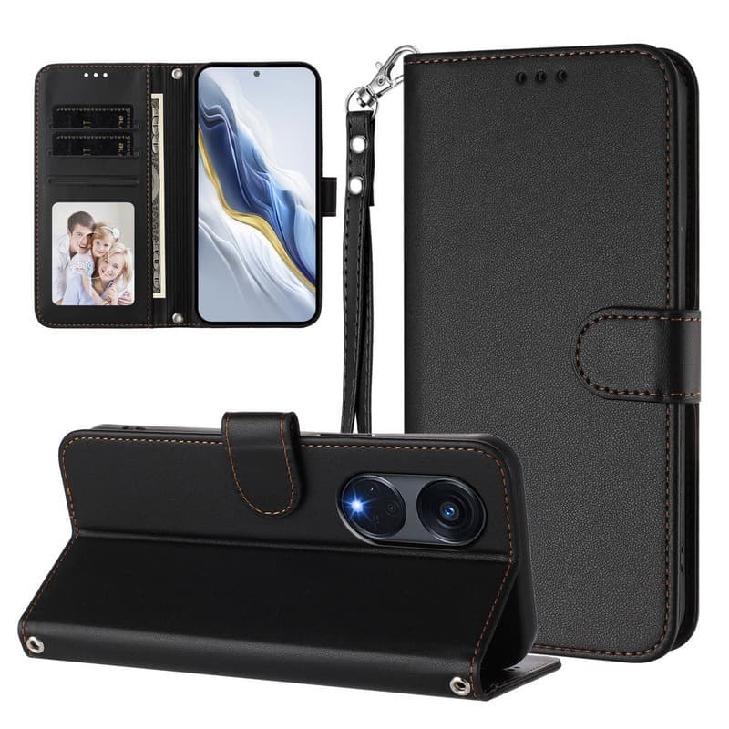 หรูหราหนังสําหรับ OPPO Reno8 T Reno 8T 5G กรณี CPH2505 สําหรับ OPPO Reno8 T 4G กรณี CPH2481 OPPO Reno8 Pro Z Lite 5G 4G กรณีแม่เหล็กกระเป๋าสตางค์ข้อมือเชือกเส้นเล็กเคสโทรศัพท์ รูปที่ 5