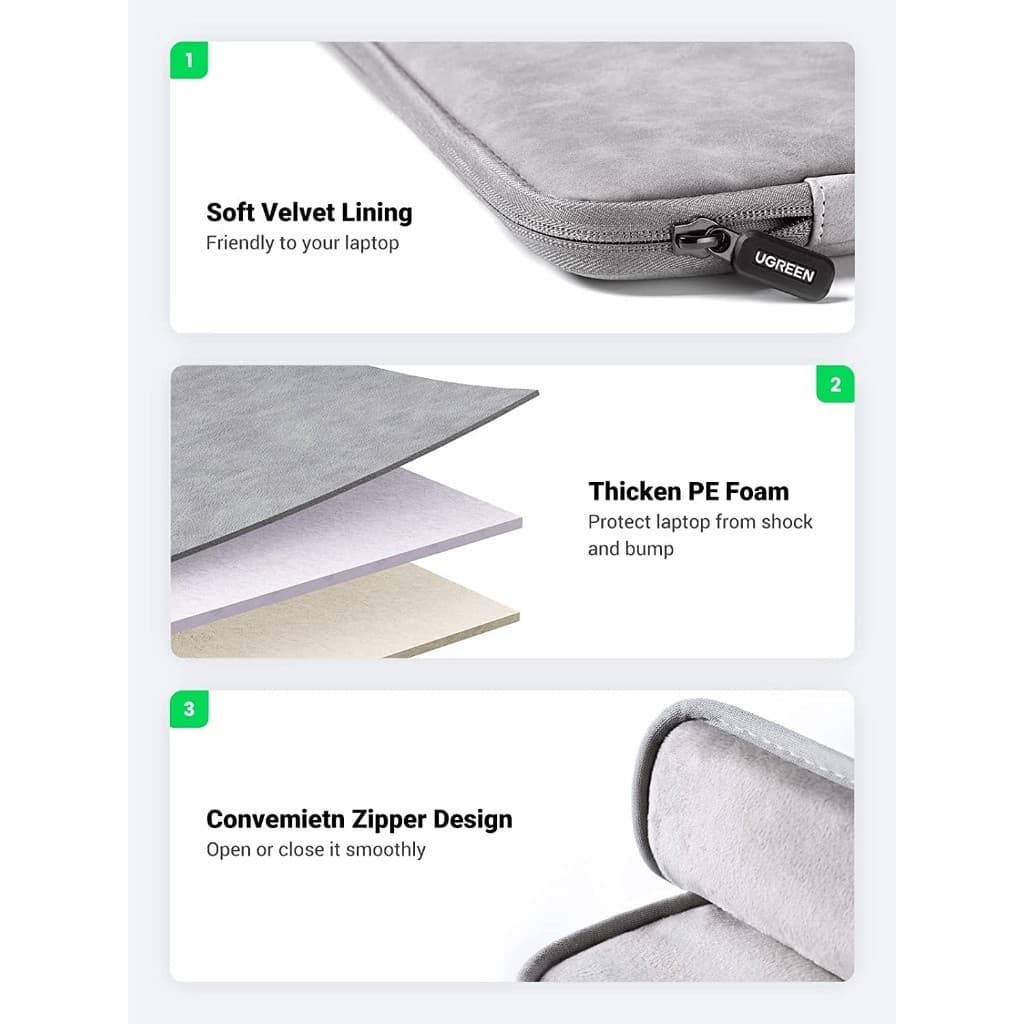UGREEN รุ่น 20476 Laptop Bag ขนาด 14 - 14.9 นิ้ว Laptop Case PU Suede Leather Soft Padded Zipper Cover Sleeve Case Water รูปที่ 4