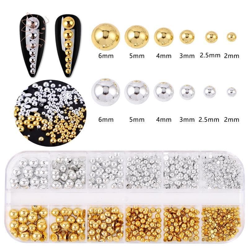 12Grids ผสมมุกครึ่งวงกลมทองและเงินเล็บ Charms ตกแต่งเล็บอุปกรณ์ร้านทําเล็บ {TH} รูปที่ 7
