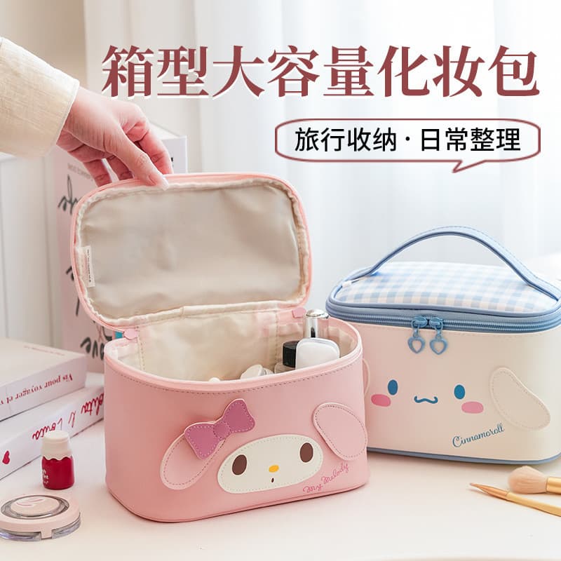 Hello Kitty Sanrio กระเป๋าเครื่องสําอางการ์ตูน PU กันน้ํา ล้างทําความสะอาดได้ Kuromi Multi-function กระเป๋าถือ รูปที่ 3