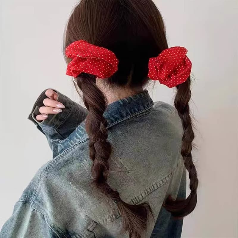 สวยงามจุดสีแดงผูกผมผมหางม้าหัวเชือกจีนสีแดง Scrunchies เครื่องประดับผม รูปที่ 5