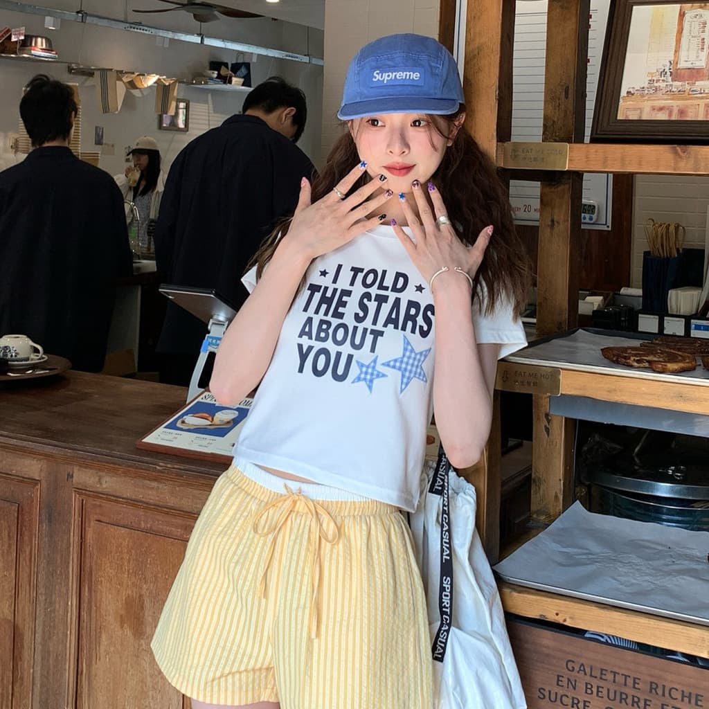 KYO ครอป เสื้อยืดผู้หญิง ทรงสวย ใส่แล้วพรางหุ่น สลิมฟิต ผ้าCOTTON โคตรนุ่ม เสื้อ baby tee "THE STARS" รูปที่ 4