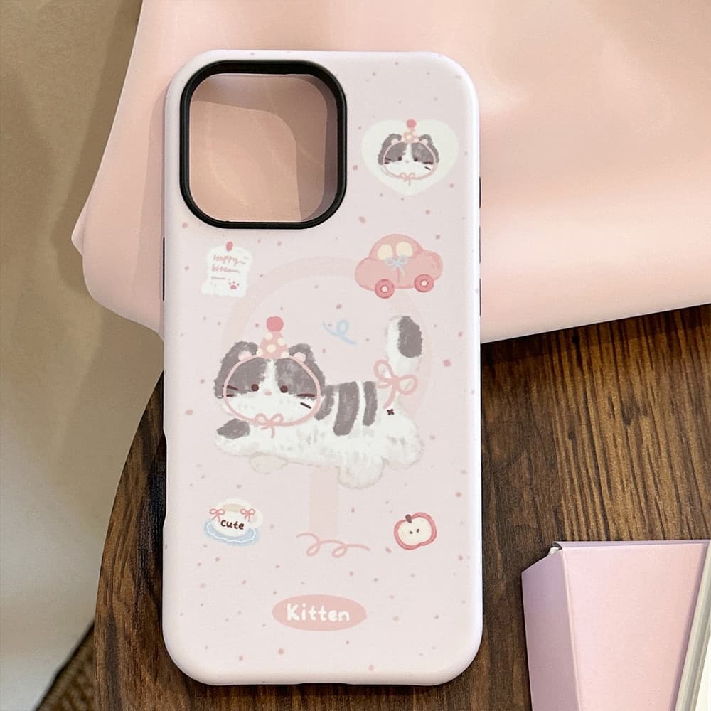 การ์ตูนน่ารัก Graffiti Party Kitty ขาตั้งแม่เหล็กผู้ถือ iPhone สําหรับ iPhone 16 Pro Max 16 Plus 16 Pro 16 15 14 13 12 11 กันกระแทก TPU Matte ฝาหลัง รูปที่ 5